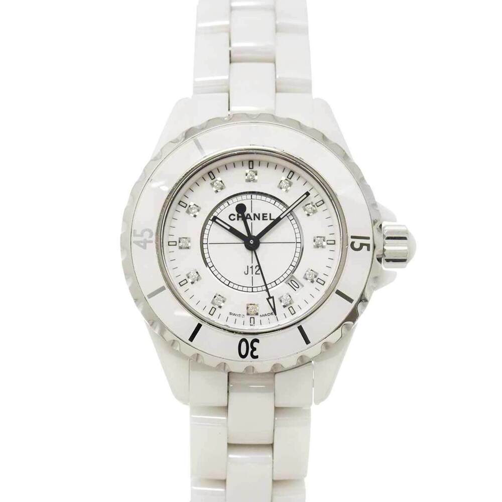 Chanel J12 33mm H1628 Women's Watch, 12 Diamonds, Date Display, White Ceramic...